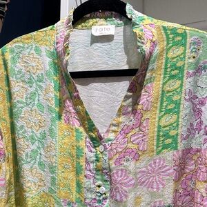 Fate Floral Patchwork Blouse in Pink, Yellow & Green